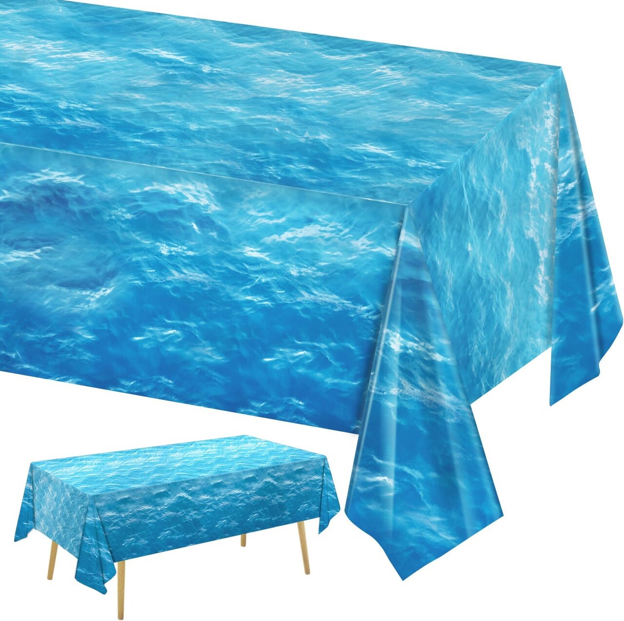 3 Pieces Ocean Waves Water Print Plastic Table Cover Ocean Party